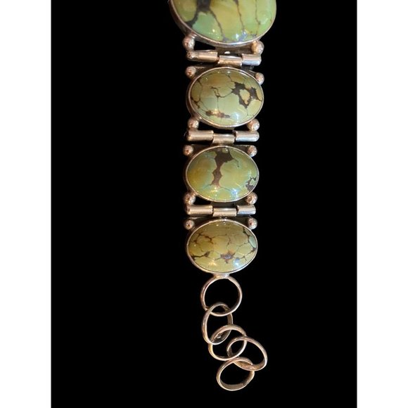 Vintage Green Turquoise Sterling Bracelet by Navajo Artist Benny Pinto - Picture 8 of 10